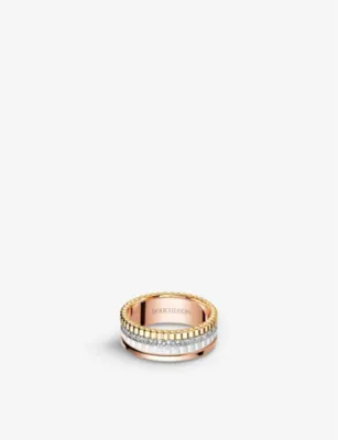 BOUCHERON Quatre 18ct white, yellow and pink-gold, 0.24ct diamond and ceramic ring - 57mm