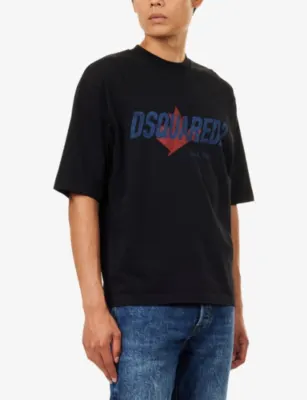 DSQUARED2 Maple Loose-Fit Cotton-Jersey T-Shirt in BLACK, additional product view 3