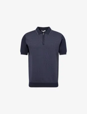 ARNE Herringbone Zip-Up Cotton-Knit Polo Top
