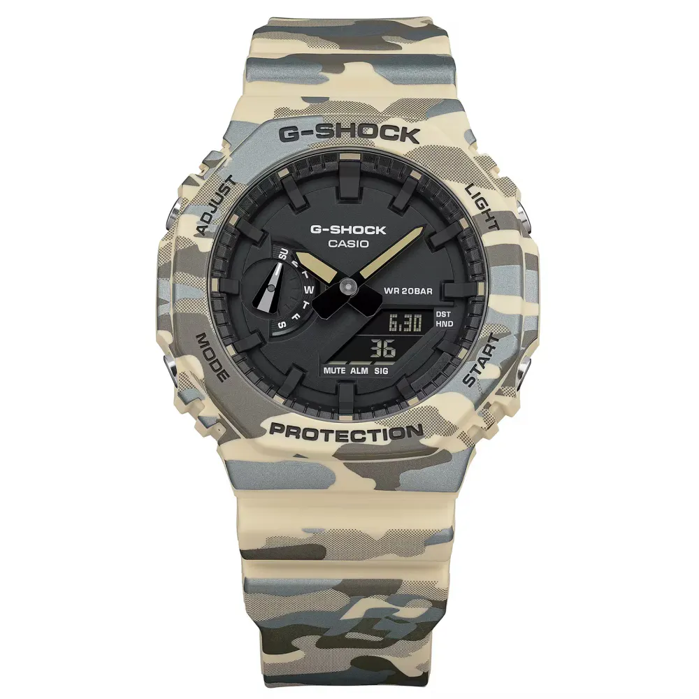 Casio G-SHOCK Analogue Digital 2100 Series 45.4mm Mens Watch Camo Green detail 2
