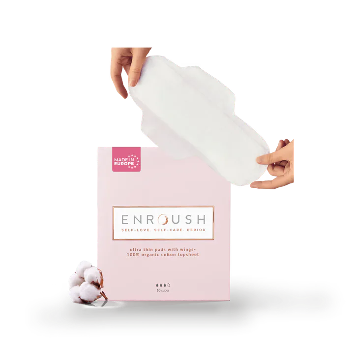 ENROUSH 100% Organic Cotton Topsheet Pads with Wings – 10 Pads – Super Absorbency, additional product view 2