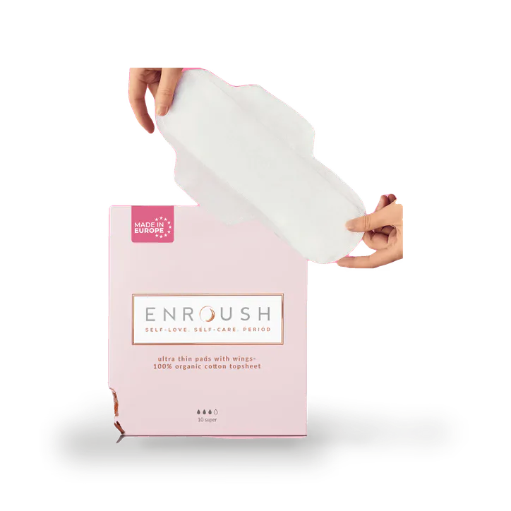 ENROUSH 100% Organic Cotton Topsheet Pads with Wings – 10 Pads – Super Absorbency
