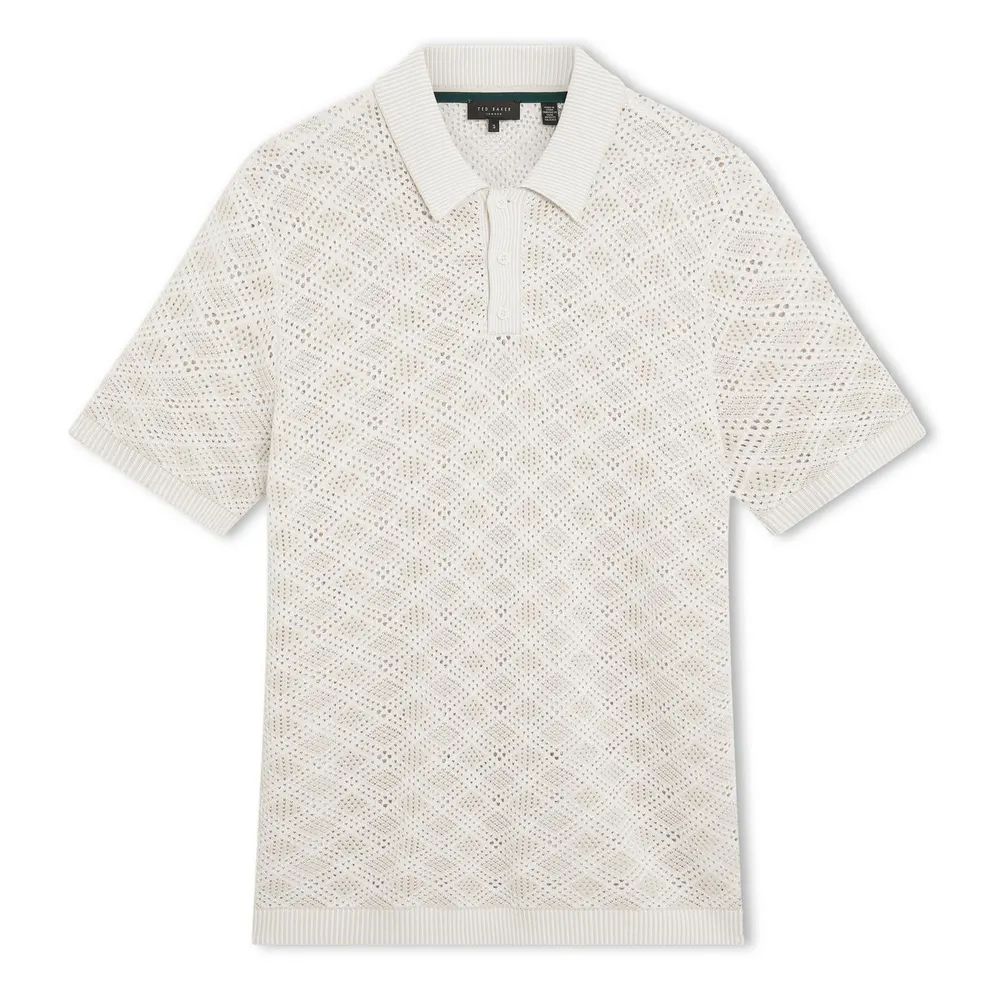 Ted Baker Mens Geometric Open Knit Short Sleeve Polo