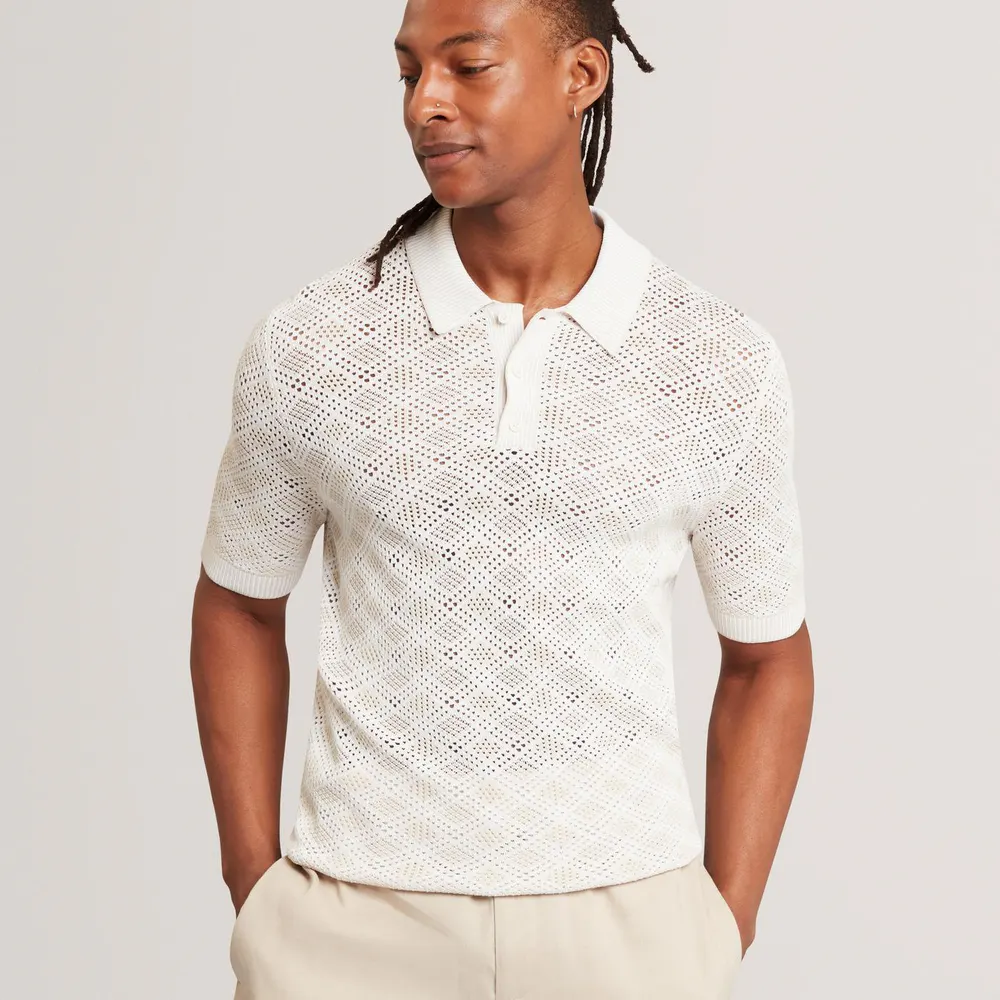 Ted Baker Mens Geometric Open Knit Short Sleeve Polo detail 2