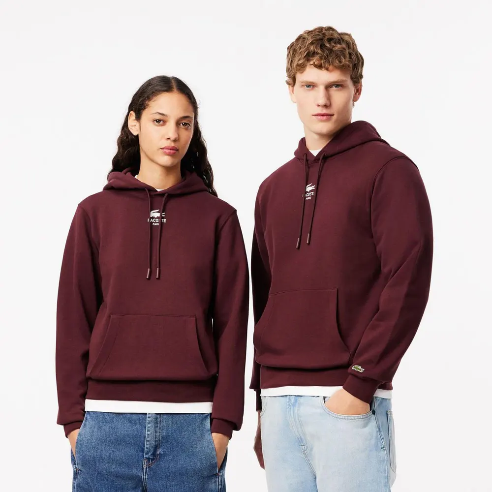 Lacoste Print Hoodie in Red Maroon – Clothing