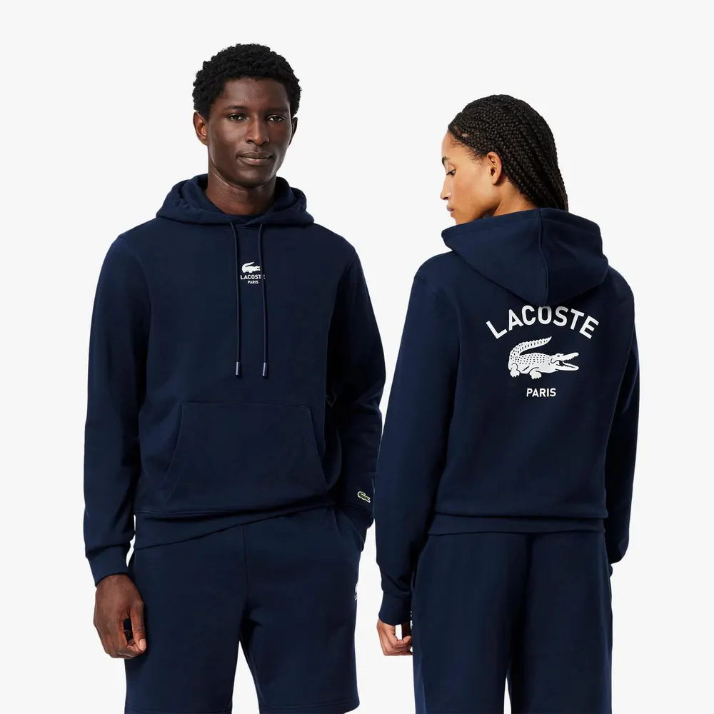 Lacoste Print Hoodie in Blue, additional product view 3