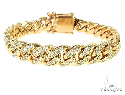 RINA - For Him FACTORY 14K Yellow Gold One Row Diamond Cuban Link Bracelet 65944