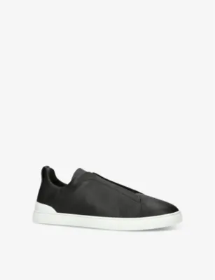 ZEGNA X3 Triple Stitch Secondskin Shearling Leather Low-Top Trainers - EUR 41.5 / 7.5 UK MEN in BLACK, additional product view 3