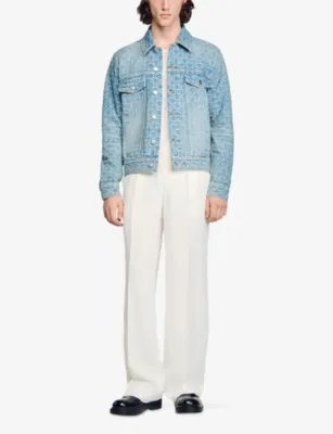 SANDRO Square-Pattern Four-Pocket Denim Jacket detail 2