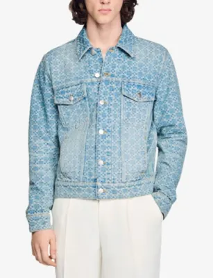 SANDRO Square-Pattern Four-Pocket Denim Jacket detail 3