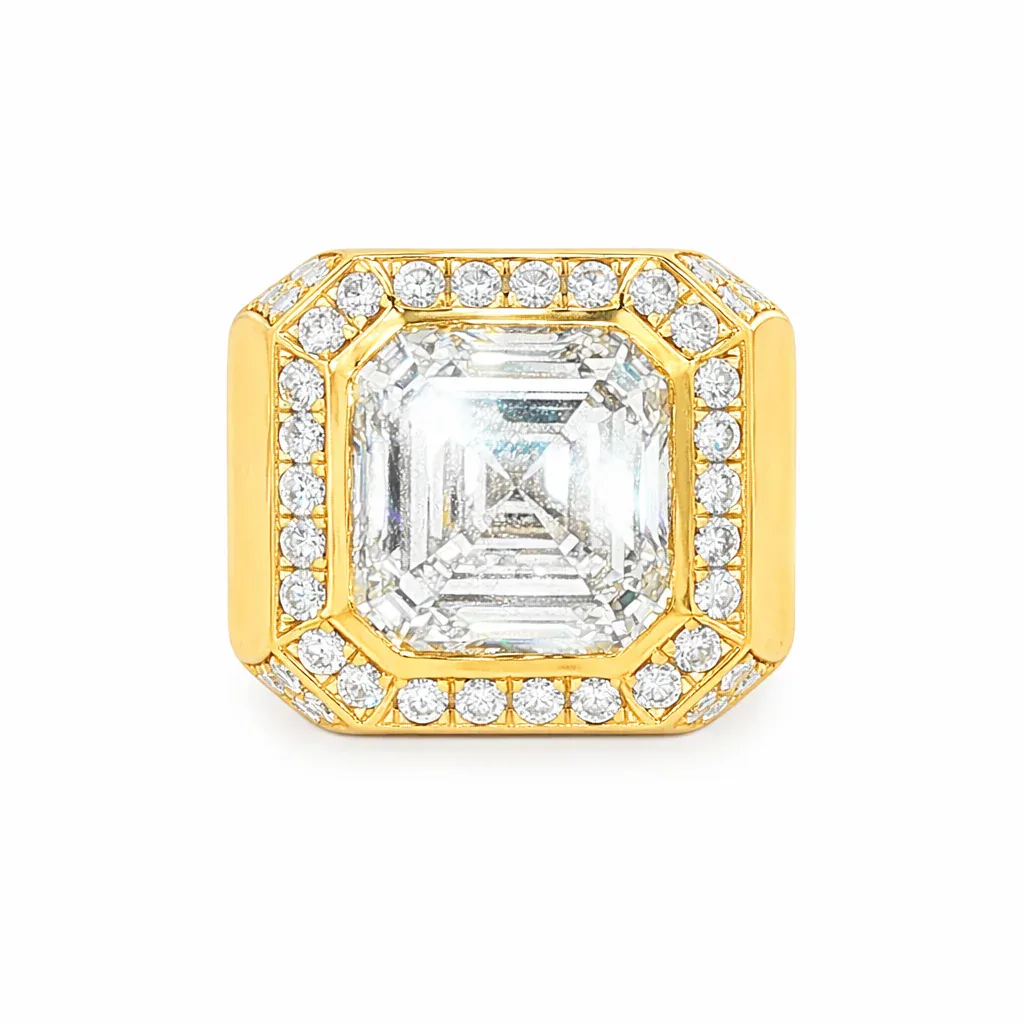 RINA - For Him FACTORY Asscher Cut Diamond Halo Signet Ring 71109 in 10 – Ring