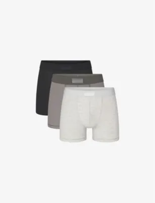 SKIMS Branded-waistband 3in pack of three stretch-cotton boxer briefs - Heather Multi