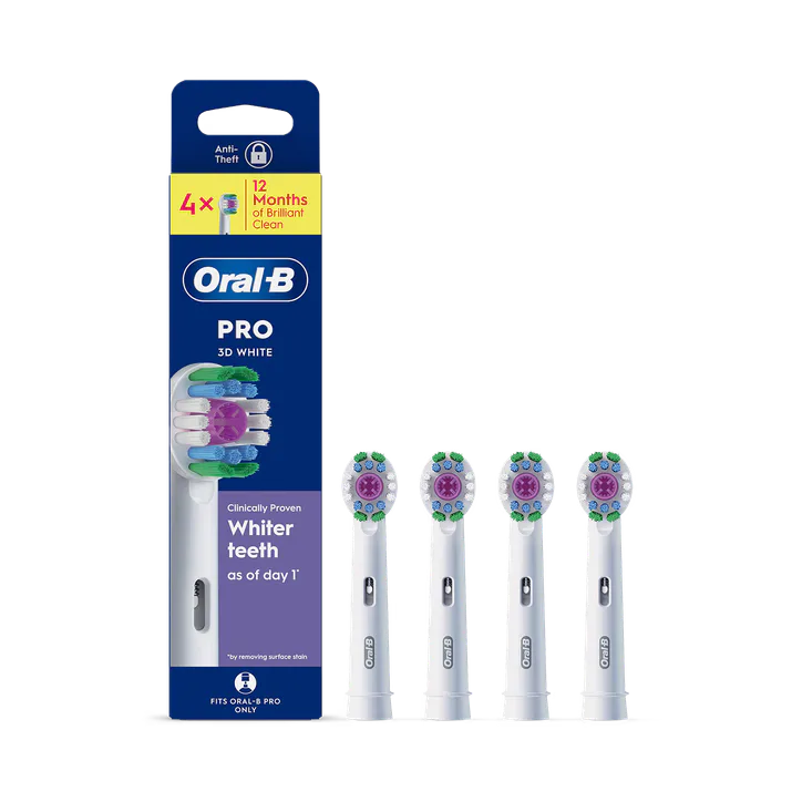 ORAL-B Pro 3D White Toothbrush Heads, 4 Counts