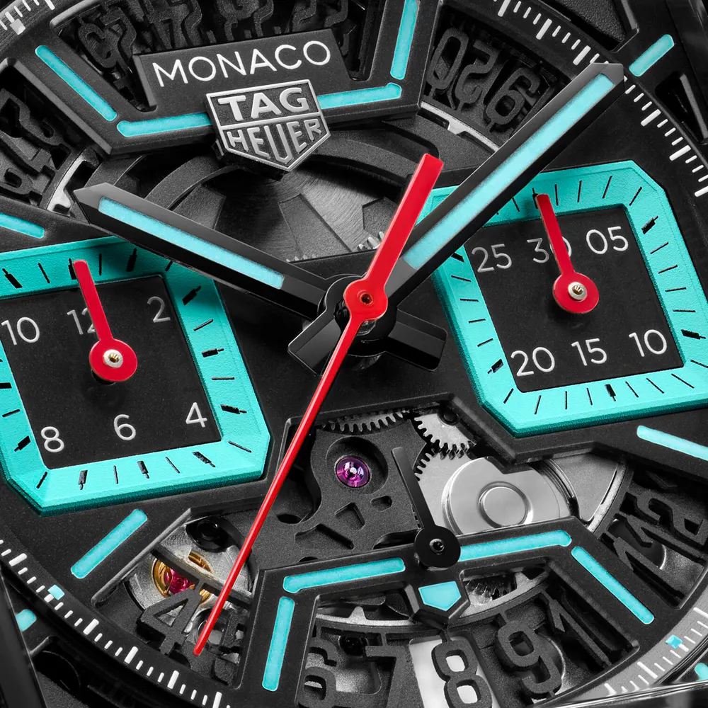 TAG Heuer Monaco Chronograph 39mm Mens Watch Titanium Turqouise in Black, additional product view 3