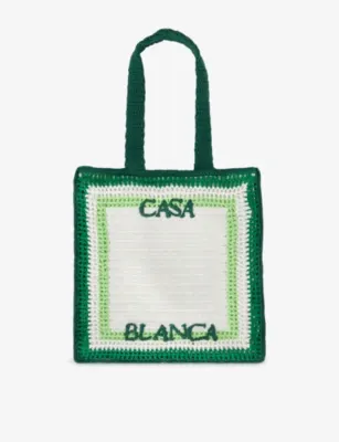 CASABLANCA Embroidered-Logo Stripe Cotton-Crochet Tote Bag