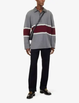 BOTTEGA VENETA Single Stripe Cotton Fleece Polo Shirt detail 2