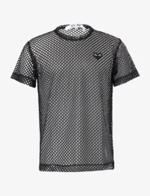 COMME DES GARCONS PLAY Heart Motif-logo Textured Mesh T-Shirt - BLACK