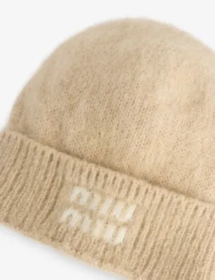 MIU MIU Logo-Intarsia Mohair Wool-Blend Beanie - L detail 2
