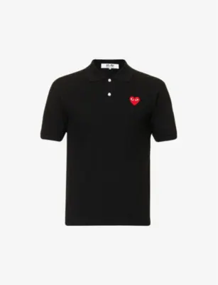 COMME DES GARCONS PLAY Heart-appliqué regular-fit cotton piqué polo shirt - BLACK