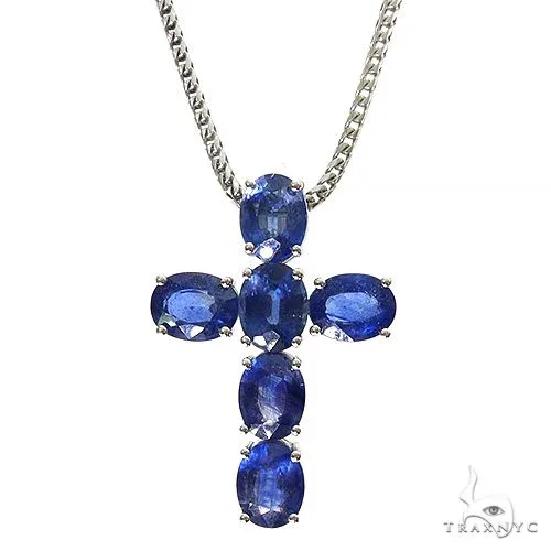 MARYAM - For Him SILVER Celestial Blue Oval Sapphire Cross Set .925 Silver 69680 in 18 Inches – Pendant Set