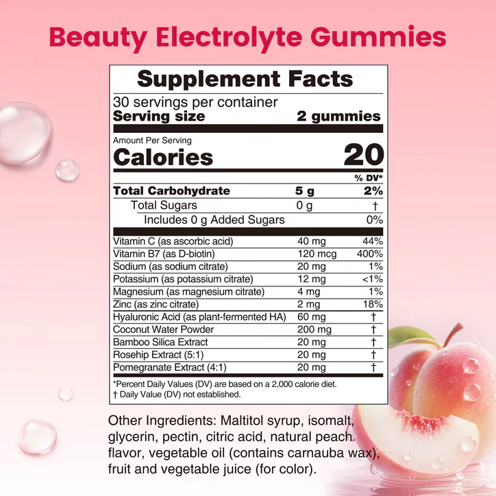 careleaf Beauty Electrolyte Gummies Peach Flavor 60 Gummies detail 2