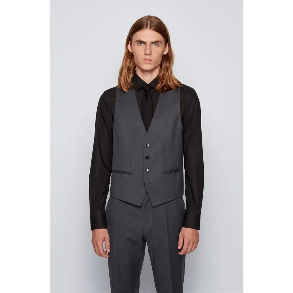 Boss Men's Herringbone Twill Slim Fit Italian Wool Waistcoat detail 2