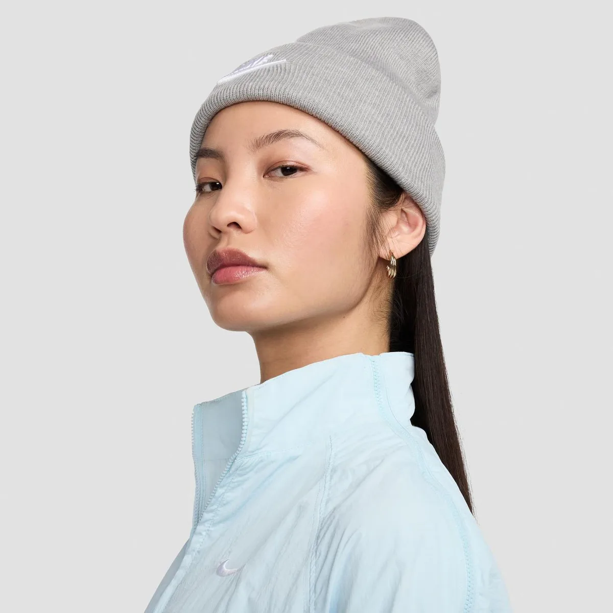 For Him Nike Peak Beanie in Grey/White, additional product view 2