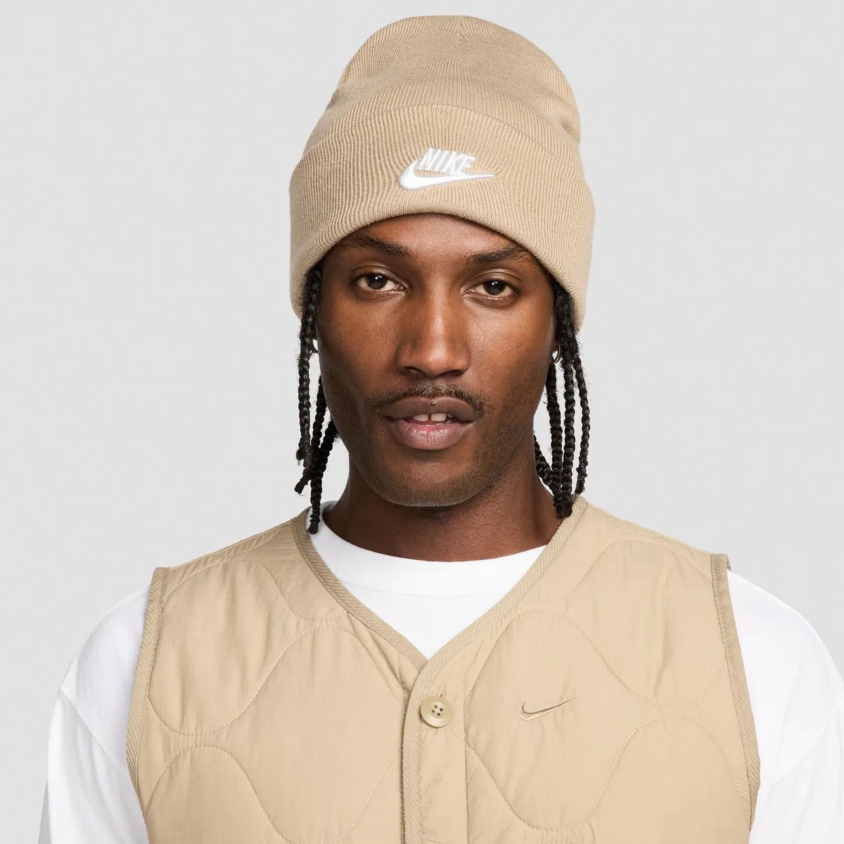 For Him Nike Peak Beanie in Khaki/White – Accessories