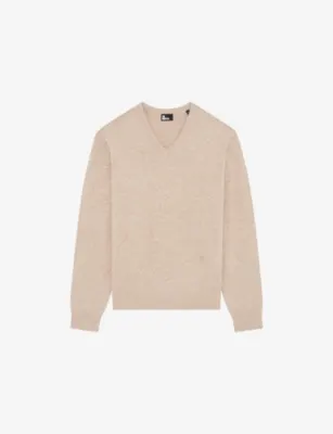 THE KOOPLES V-Neck Brand-Embroidered Cashmere-Blend Jumper