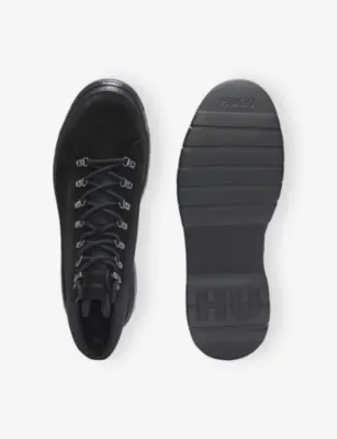 HUGO Lace-Up Suede and Canvas Boots - EUR 42 / 8 UK MEN in BLACK, additional product view 3