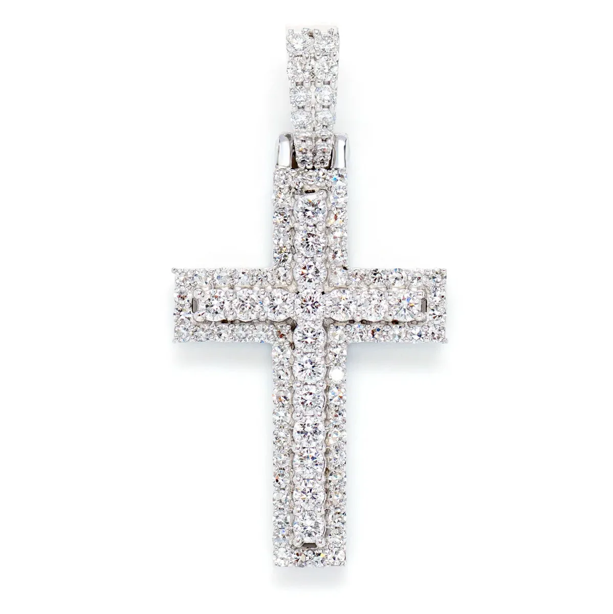For Him Sterling Silver Small Single 2 Layer Cross Lab Diamond Pendant in 925 Sterling Silver – Pendant