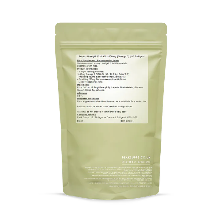 Peak Supps Super Strength Fish Oil 1000mg (Omega 3) 90Softgel, additional product view 2