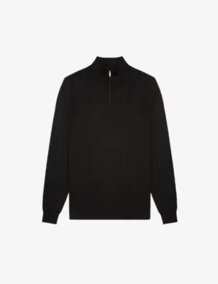REISS Blackhall funnel-neck merino-wool jumper - BLACK