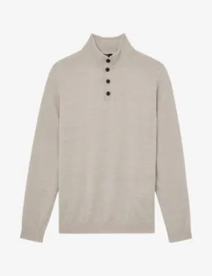 REISS Farnham High-Neck Wool Jumper - STONE MOULINE detail 2