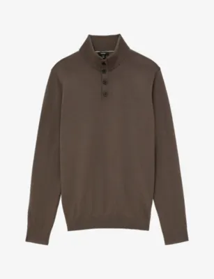 REISS Farnham High-Neck Wool Jumper - STONE MOULINE