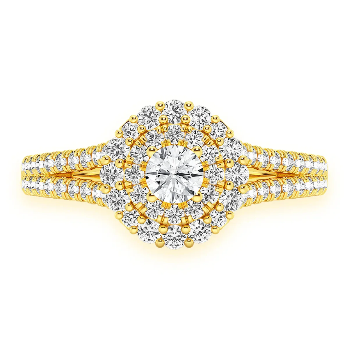 For Him Split Shank Round Double Halo Ring
