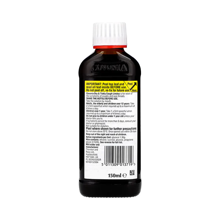 Covonia Dry & Tickly Cough Sugar Free 1.36/5ml Oral Solution 150ml detail 2