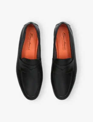 SANTONI Carlo Cashmere And Leather Penny Loafers - EUR 45 / 11 UK MEN in BLACK, additional product view 2