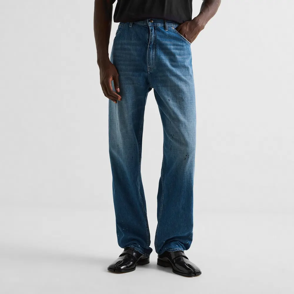 Maison Margiela Stained Straight Leg Jeans in Old Blue Spots, additional product view 3