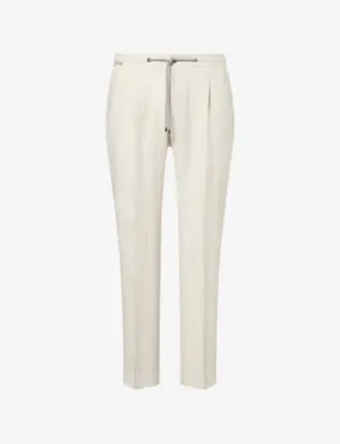 CORNELIANI Pleat Drawstring Linen Trousers