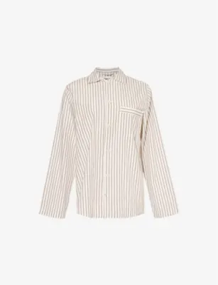 TEKLA Patch-pocket cotton poplin pyjama shirt - Purple Pink Stripes detail 3