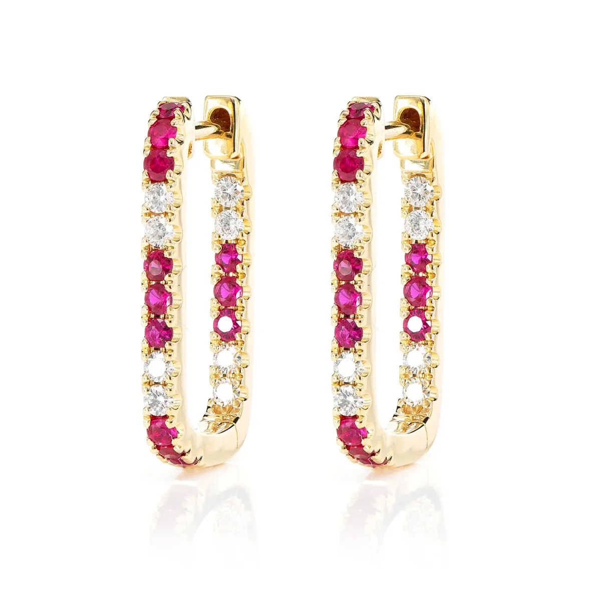 For Him Ruby and Diamond Rectangle Huggie Hoop Earrings in Rose Gold / Lab Grown Diamond – Earring