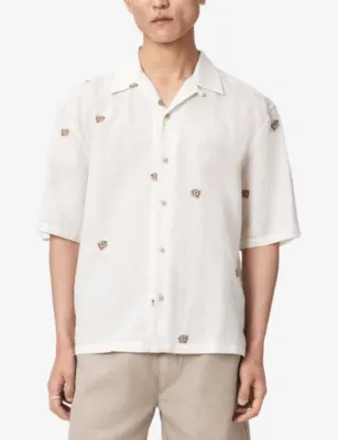 ALLSAINTS Feline Graphic-Print Cotton and Linen-Blend Shirt detail 3