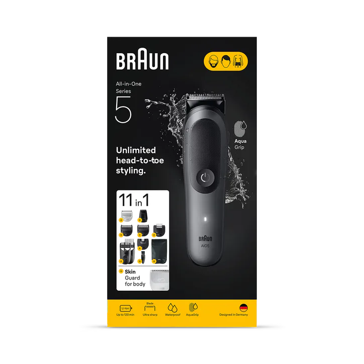 BRAUN All-in-One Kit Series 5, 11in1 Grooming, Sharp Blade, Body Trim, AIO5560, Grey