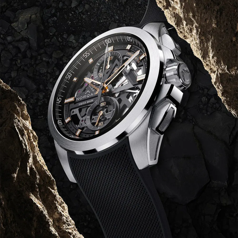 NORQAIN Independence Skeleton Chrono 42mm in Black, additional product view 3