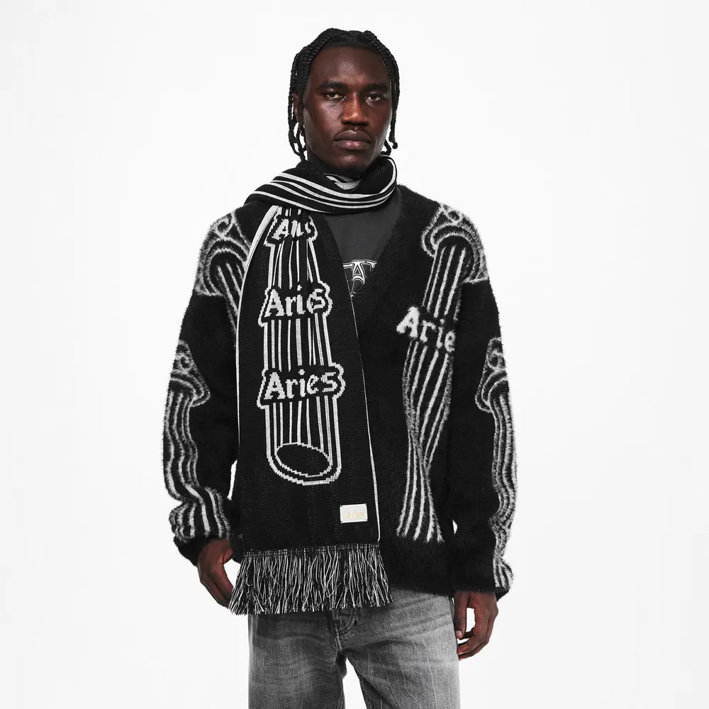 Aries Men's Column Midweight Scarf in Black, additional product view 2