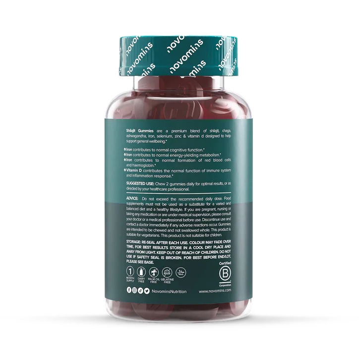 Novomins Shilajit 2000mg Strawberry Flavoured 60 Gummies, additional product view 2