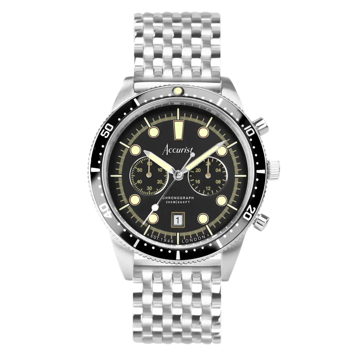 Accurist Dive Stainless Steel Black Dial Mens Watch