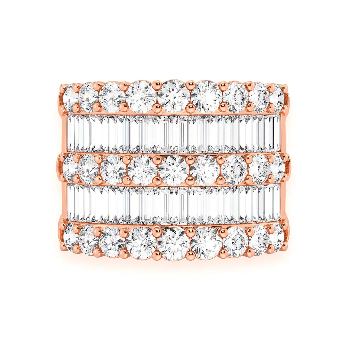 For Him Three Row Round & Baguette Ring in Rose Gold / Natural Diamond – Ring