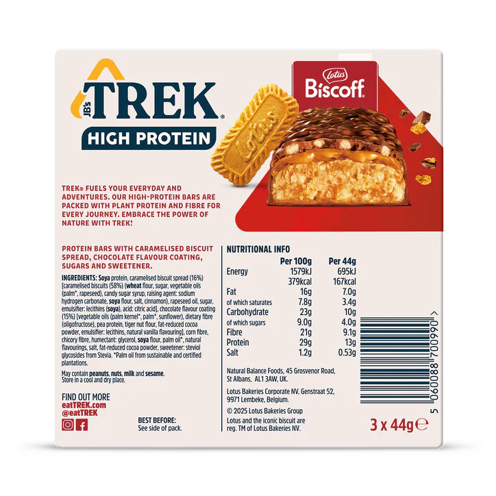 TREK High Protein Choc Biscoff Protein Bars 3x 44g, additional product view 2